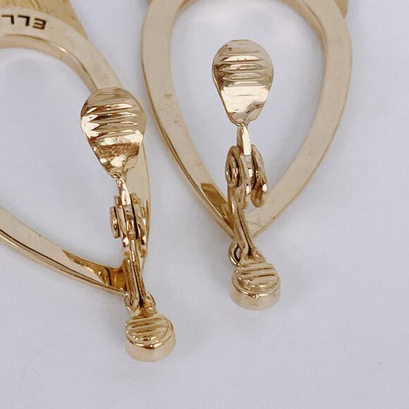 VTG Signed Ellen Tracy Earrings Teardrop Fringe Clip On Glam Shimmer Gold Tone - Picture 8 of 11